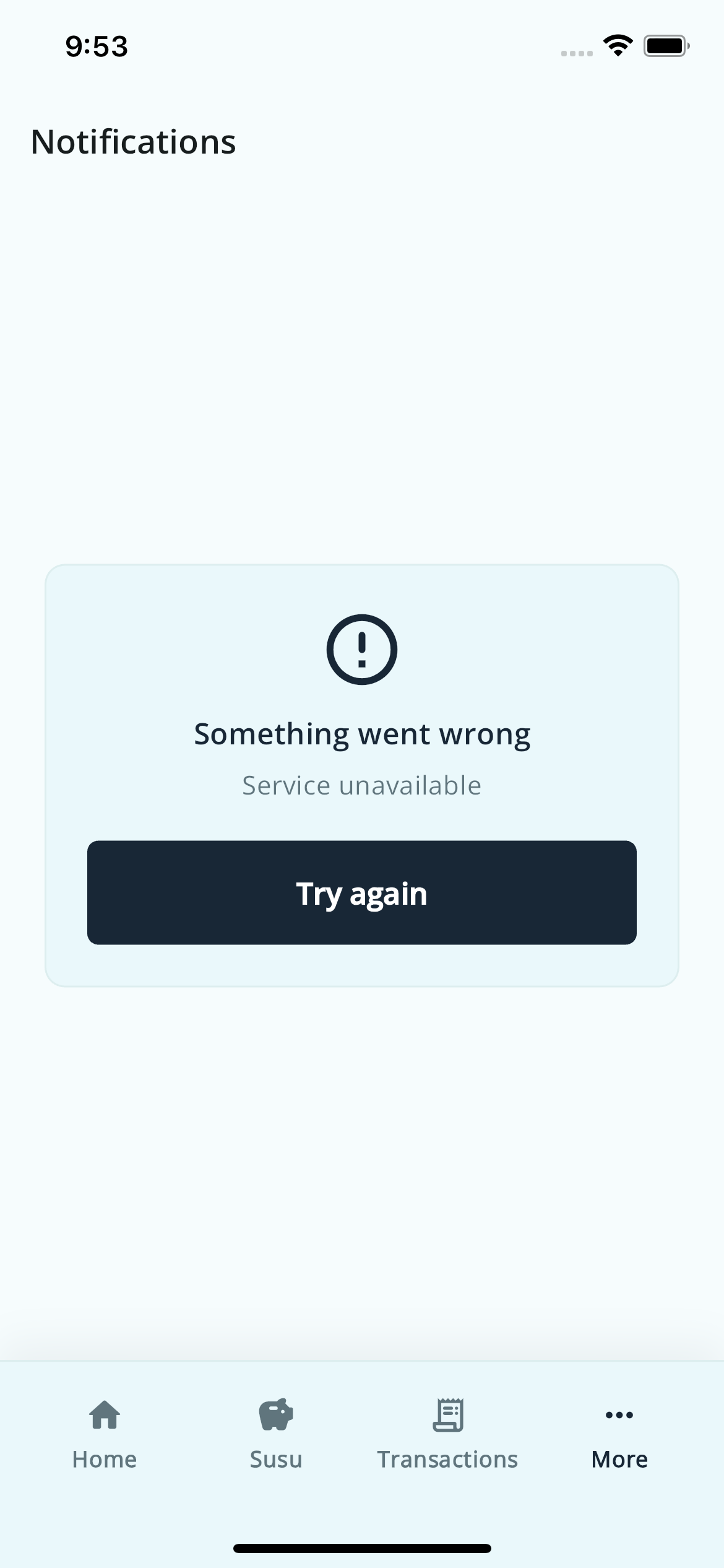 SusuBox app notifications screen