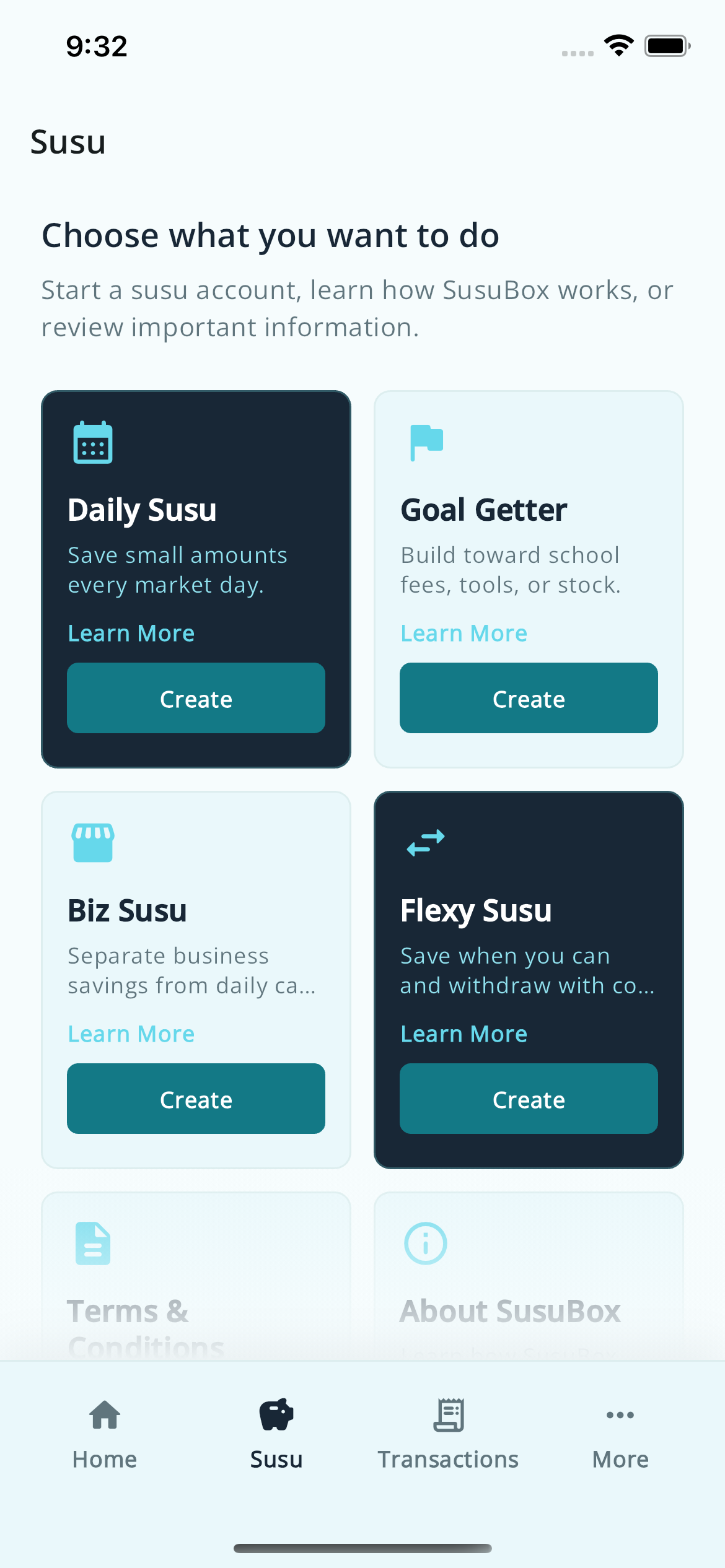 SusuBox app savings accounts overview